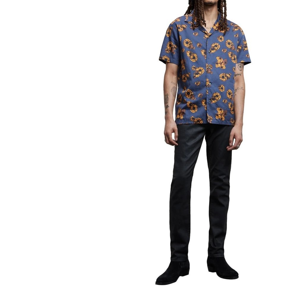 John Varvatos Men's Danny Bold Floral Print Cotton SS Button Camp Shirt Blue L - Picture 5 of 6